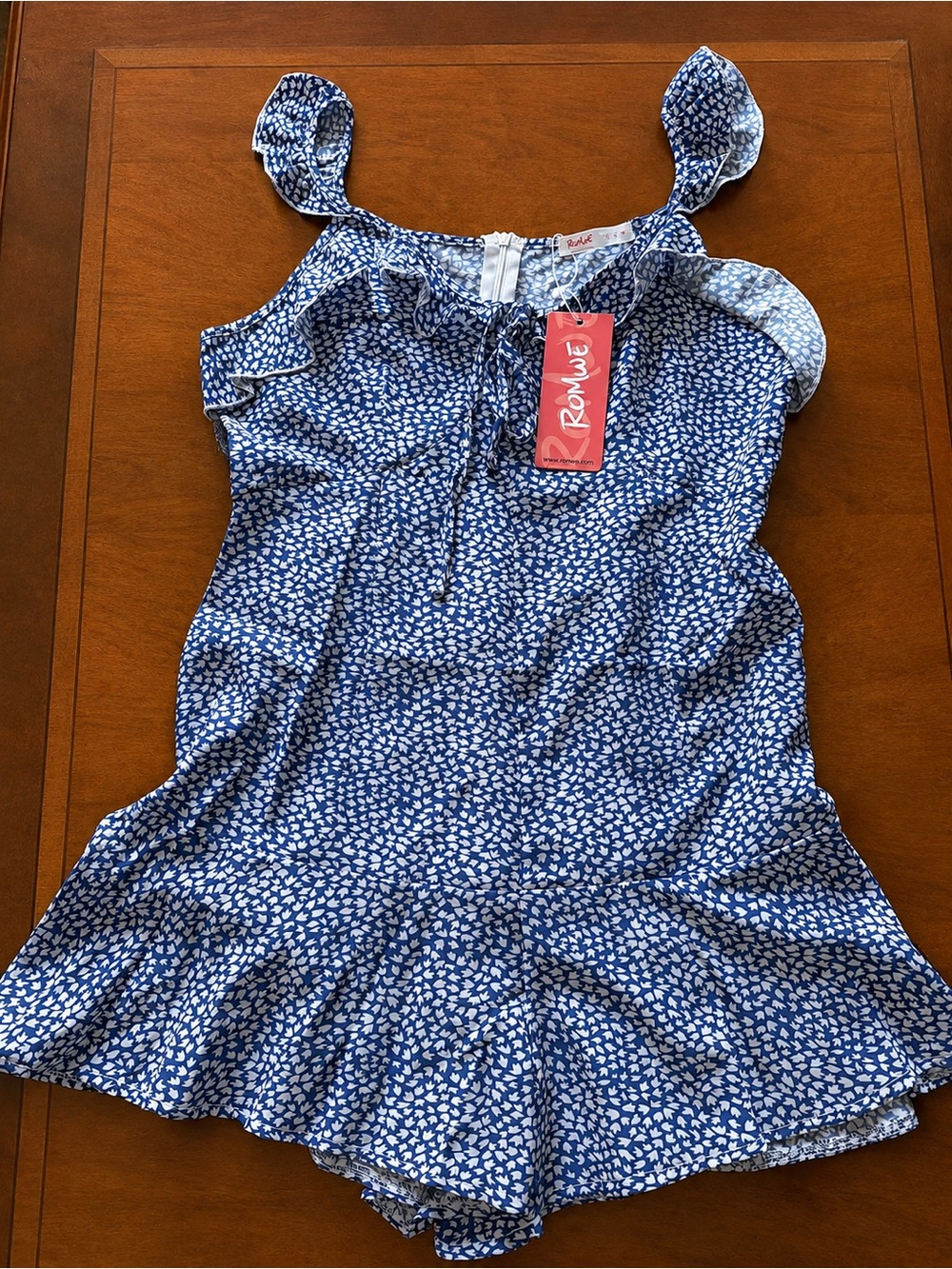 ROMWE Navy Floral Ruffle Romper with Straps NWT